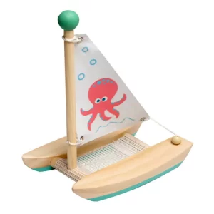 Verseny fa vitorlás (zöld, polip) – katamarán-vízi játék-Fakopáncs